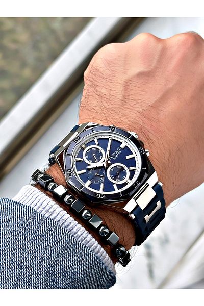 Ferrucci Navy Blue Sports Silicone Band Men's Wrist Watch + Bracelet with Gift