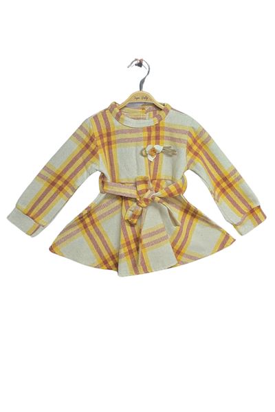 MAXI DRY Rochie de fetiță în carouri cu detaliu de flori, țesătură pentru lemne, 2-3-4-5 ani