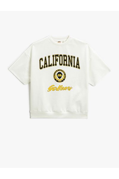 Koton California Printed Short Sleeve Sweatshirt Crew Neck