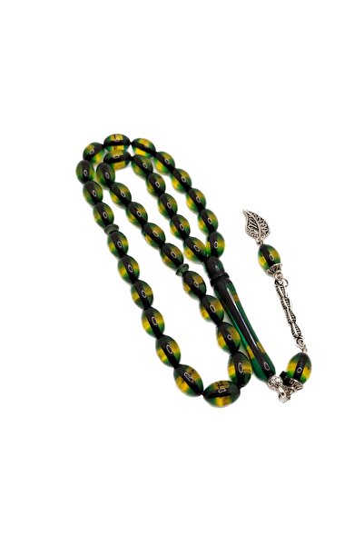 Han Ticarethane مسبحة صلاة من مسحوق العنبر باللون الأخضر والأصفر