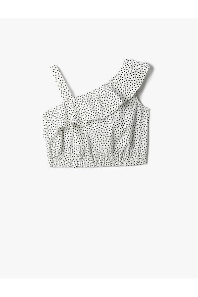 Koton Crop Top One Shoulder Fodor ujjatlan pöttyös pamut