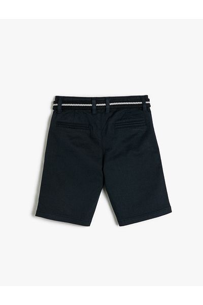 Koton Basic Bermuda Shorts with Belt Detail, Pockets, Cotton, Adjustable Elastic Waist