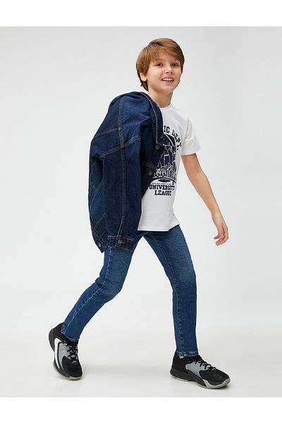 Koton Denim Trousers Straight Leg Normal Waist Cotton - Straight Jeans with Adjustable Elastic Waist