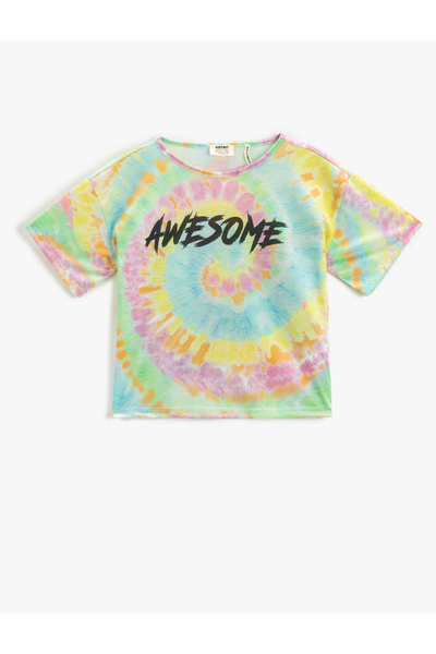 Koton Oversize tričko batikovaného vzoru s krátkym rukávom a okrúhlym výstrihom