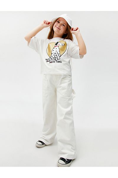Koton Cargo Jeans Wide Leg Cotton - Wide Leg Jeans με ρυθμιζόμενη ελαστική μέση
