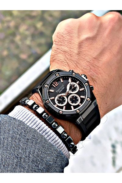 Ferrucci Black Color Silicone Sports Men's Wrist Watch + Bracelet with Gift