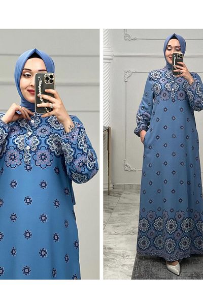 Zeynep Butik Γυναικείο Μουσουλμανικό Εποχιακό Φόρεμα Βισκόζης 1317
