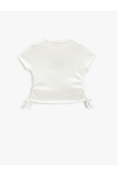 Koton Crop T-Shirt Gathered on the Sides Short Sleeve Printed Round Neck