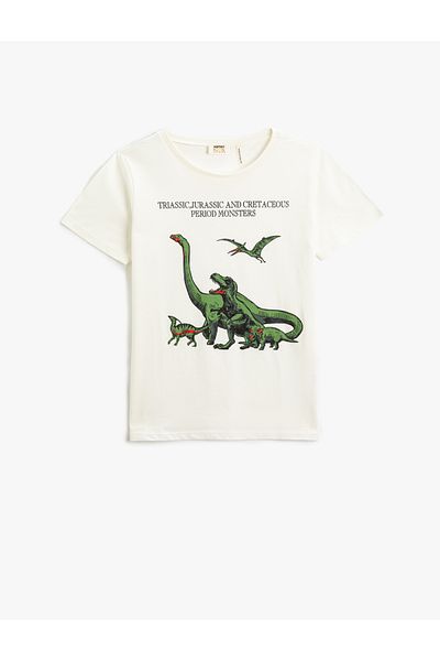 Koton Μπλουζάκι με κοντό μανίκι Dinosaur printed με στρογγυλή λαιμόκοψη