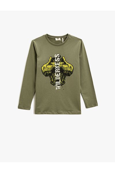Koton Tricou imprimat cu mânecă lungă din bumbac cu gât crew