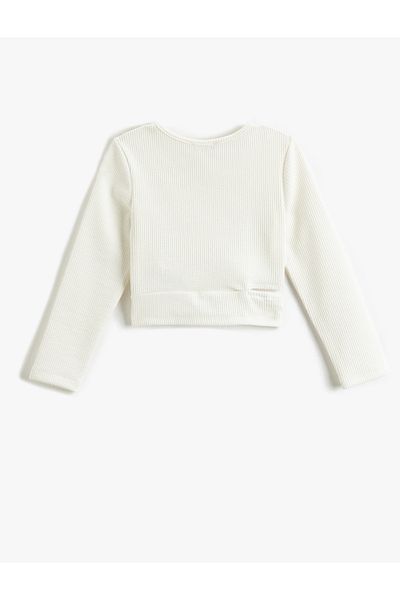 Koton Tricou crop cu mânecă lungă - cu nervuri cu gât rotund și detaliu pentru fereastră