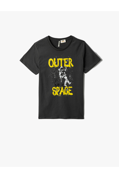 Koton Памучна тениска с къс ръкав и кръгло деколте с принт на астронавт