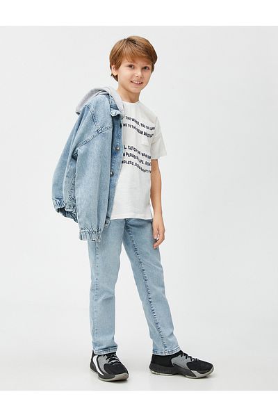 Koton Pantaloni din denim picior drept cu talie normală bumbac - blugi drepti cu talie elastică reglabilă