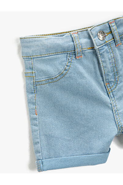 Koton Úzké džínové šortky s vyhrnutými zadními kapsami a nastavitelným elastickým pasem