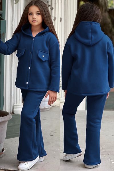 FEEL STYLE Σετ φόρμας 3 κλωστών Fleece για κορίτσια - Φαρδιά πόδια, κουμπωτά