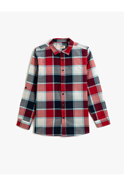 Koton Uzun Kollu Gömlek Kareli Düğmeli