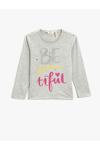 Koton Tricou cu mânecă lungă imprimat cu gâtul crestat
