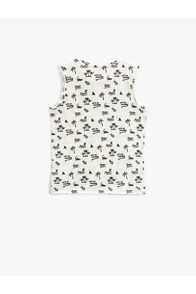 Koton Ärmelloses T-Shirt aus Baumwolle mit Rundhalsausschnitt und tropischem Aufdruck
