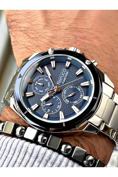 Ferrucci Silver Color Function Steel Band Sport Men's Wrist Watch + Bracelet