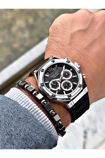 Ferrucci Black Color Silicone Sports Men's Wrist Watch + Bracelet with Gift