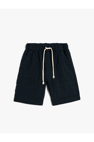 Koton Shorts Pocket Elastic Waist Cotton Muslin Fabric