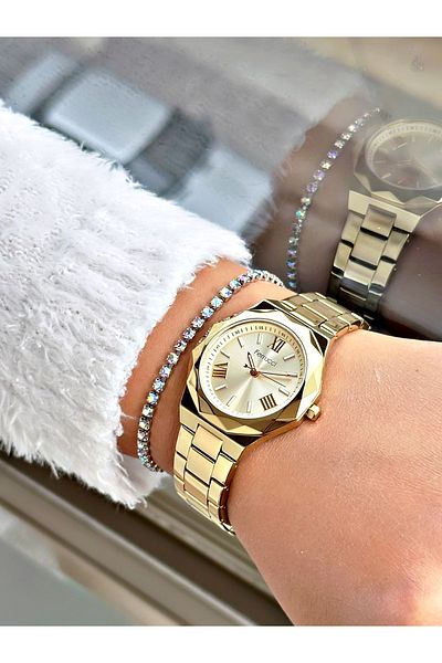 Ferrucci Gold Color Steel Cord Star Model Women's Wrist Watch + Bracelet