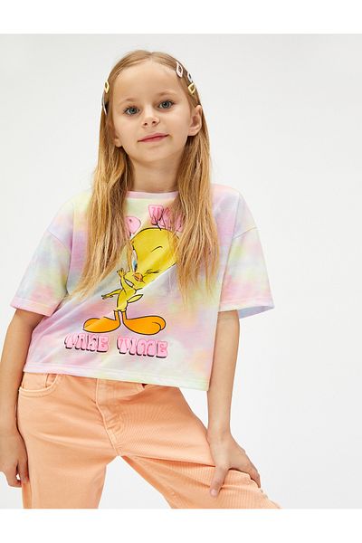 Koton Tweety T-Shirt Licensed Oversize Short Sleeve Crew Neck Batik Patterned