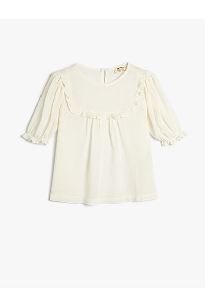 Koton Blouse Viscose Short Sleeve Ruffles Round Neck