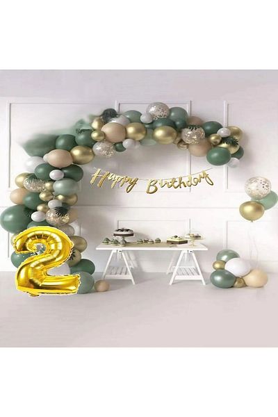 Ezgi Party Store 2 Years Birthday Luxury Balloon Set - Mildew Green