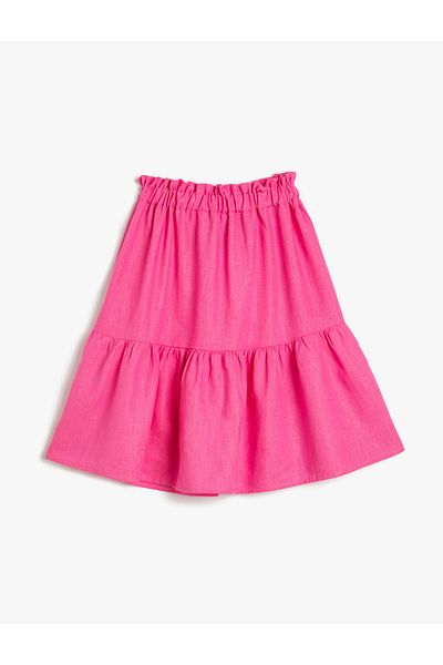Koton Midi Skirt Layered Elastic Waist Linen Blend