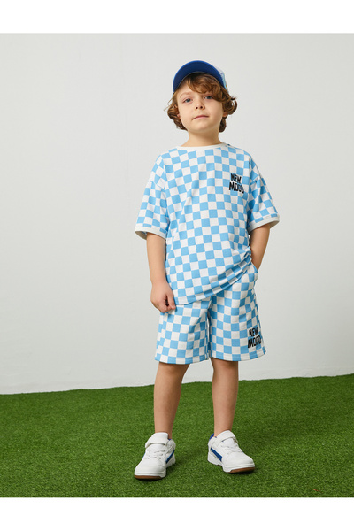 Koton Checked T-Shirt Short Sleeve Crew Neck