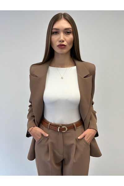 ossons Sleeve Fold Belted Jacket Pants 2-Piece Suit