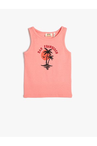 Koton Ärmelloses, bedrucktes Tanktop aus gerippter Baumwolle