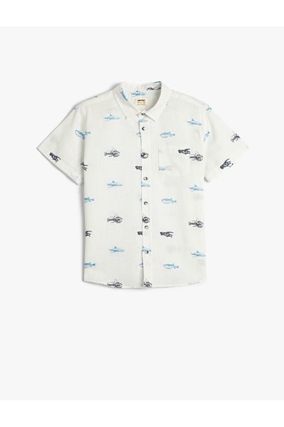 Koton Shirt Short Sleeve Cotton Printed Pocket Detailed