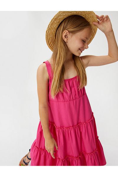 Koton Dress Midi Length Strappy Layered Cotton