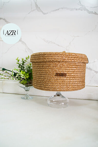 AZR HOME DESİGN Καλάθι με καπάκι από ψάθα γιούτας, οργανωτής, διακοσμητικό