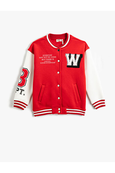 Koton College-Bomberjacke mit Slogan-bedruckten Taschen