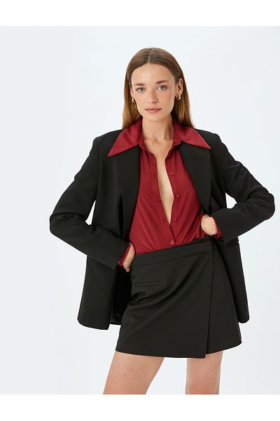 Koton High Waist Mini Double Breasted Shorts Skirt