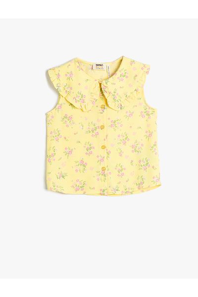 Koton Shirt Sleeveless Wide Baby Collar Flower