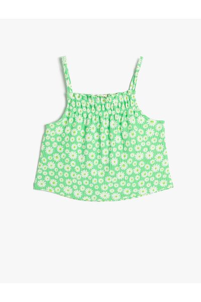 Koton Crop Tank Top with Floral Thin Straps Gipe Detailed