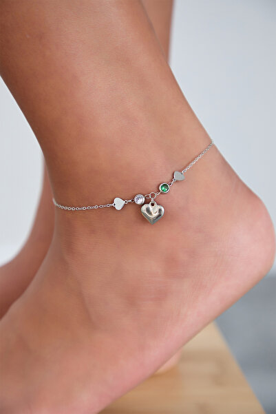 Lina Tia Kadın Kalın Kalp Sallantı Figürlü Beyaz Yeşil Boncuk Zirkon Taşlı Mo...