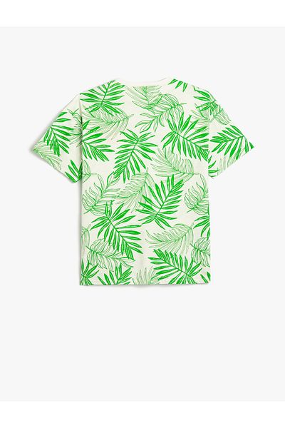 Koton T-Shirt Crew Neck Short Sleeve Tropical Printed Cotton