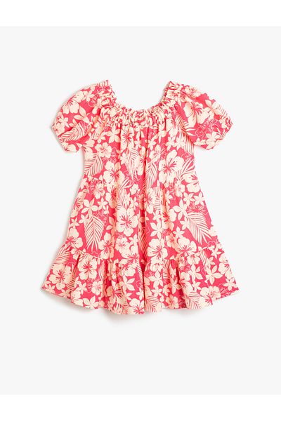 Koton Φόρεμα από λινό Floral Μπαλόνι Μανίκι σε επίπεδα