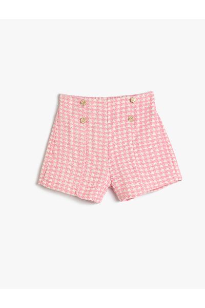 Koton Tweed-Shorts mit Hahnentrittmuster und Zierknöpfen