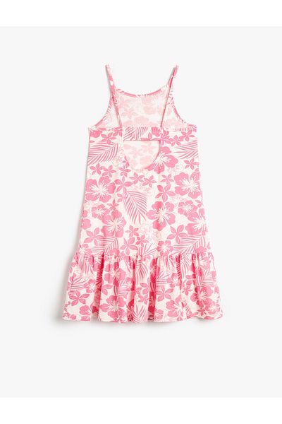Koton Dress Floral Thin Straps Cotton with Back Window Detail