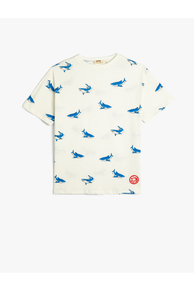 Koton Cotton Shark Print - Crew Neck Short Sleeve T-Shirt