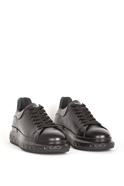 MARCOMEN Thick Sole and Lace-up Comfortable Men's Shoes - Genuine Leather 19369 Black