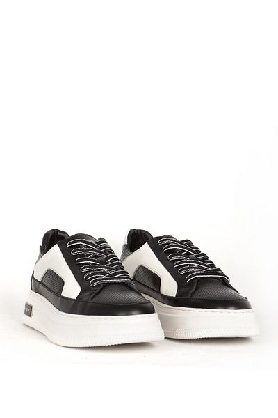 MARCOMEN Men's Sneakers - 19473 Model Black, Genuine Leather, Thick Sole and Lace-up Casual Shoes