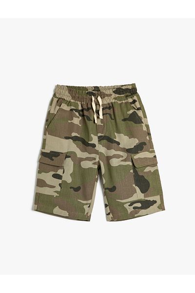 Koton Shorts mit Camouflage-Muster, Seitentaschen, Taillenband, Baumwolle