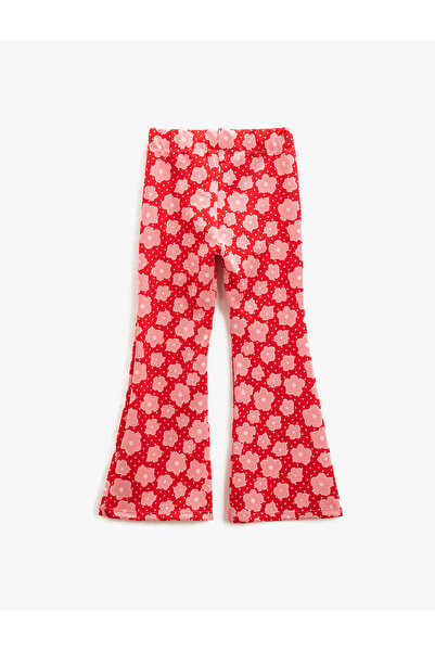 Koton İspanyol Paça Tayt Pantolon Çiçekli Beli Lastikli